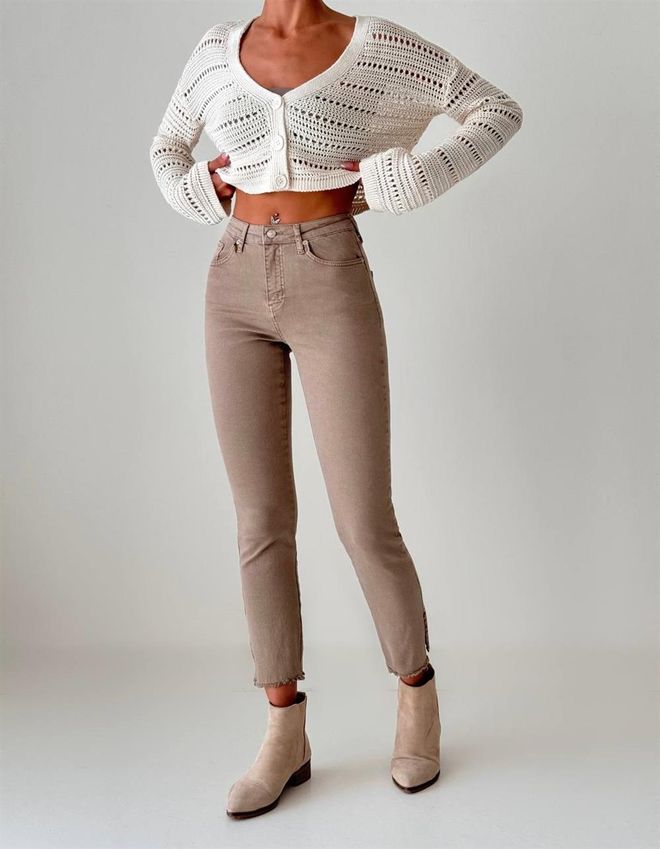 LACARINO High Waist Slit Detailed Mink Mia Jeans Wholesale Clothing Birthday