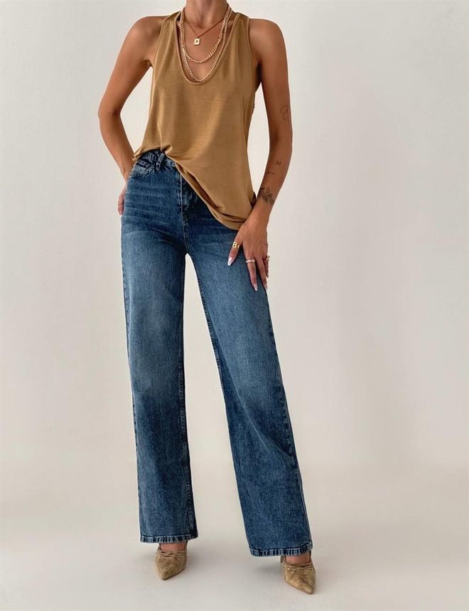 LACARINO High Waist Blue Nita Jeans Wholesale Clothing Elastane