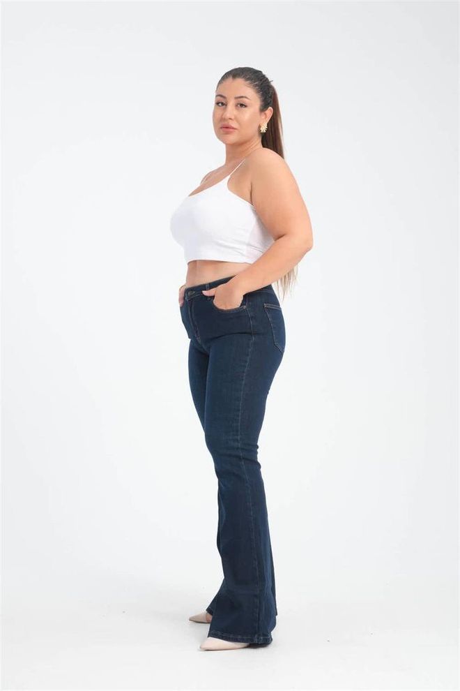 LACARINO High Waisted Bell bottom Dark Blue Jeans Wholesale Clothing Birthday