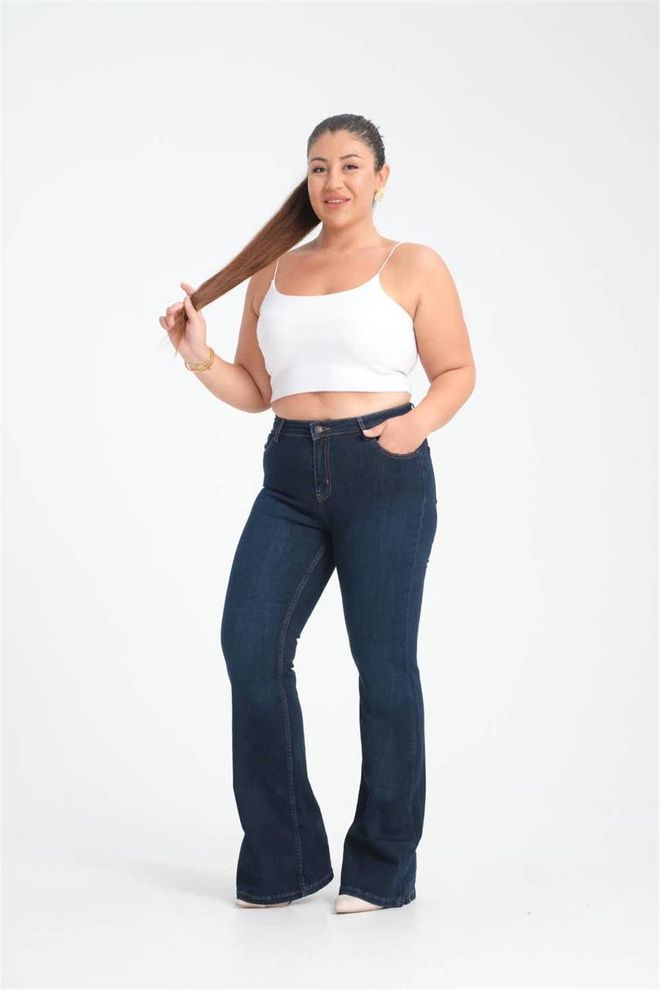 LACARINO High Waisted Bell bottom Dark Blue Jeans Wholesale Clothing Cotton