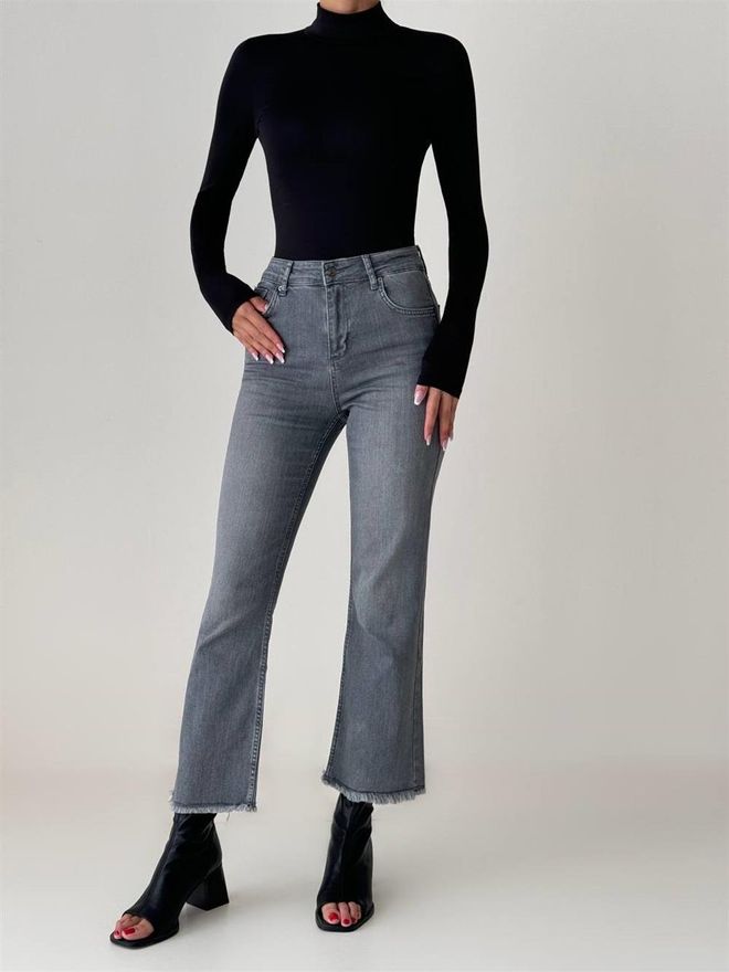 LACARINO Calça Jeans Mini Flare Cinza Roupas por atacado Algodão