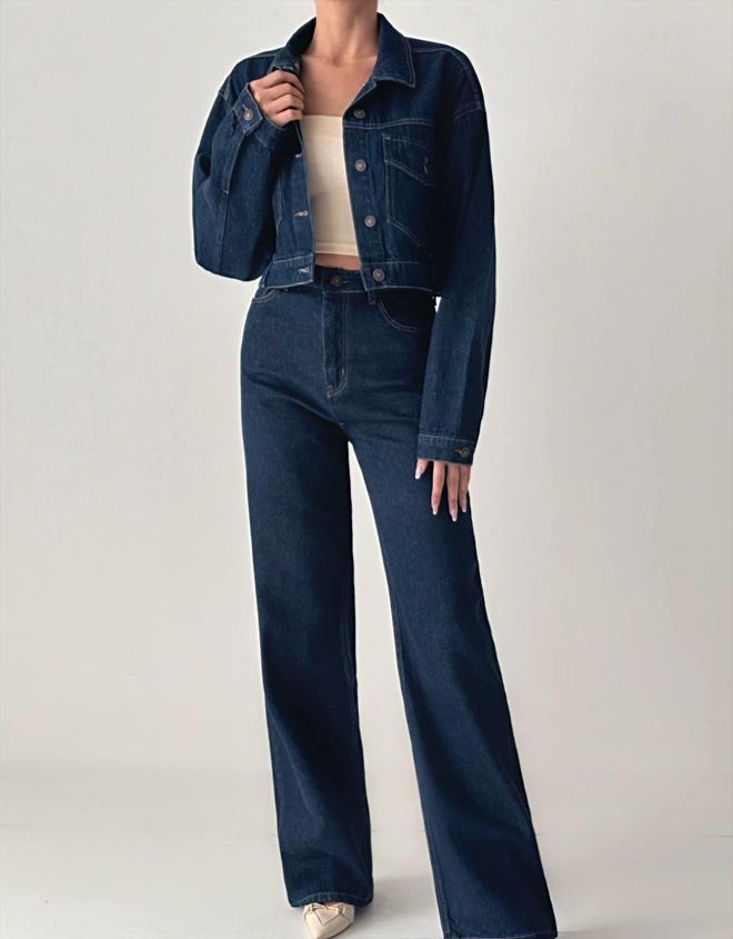 LACARINO Blugi Wide Leg Rinse Navy Îmbrăcăminte cu ridicata Casual
