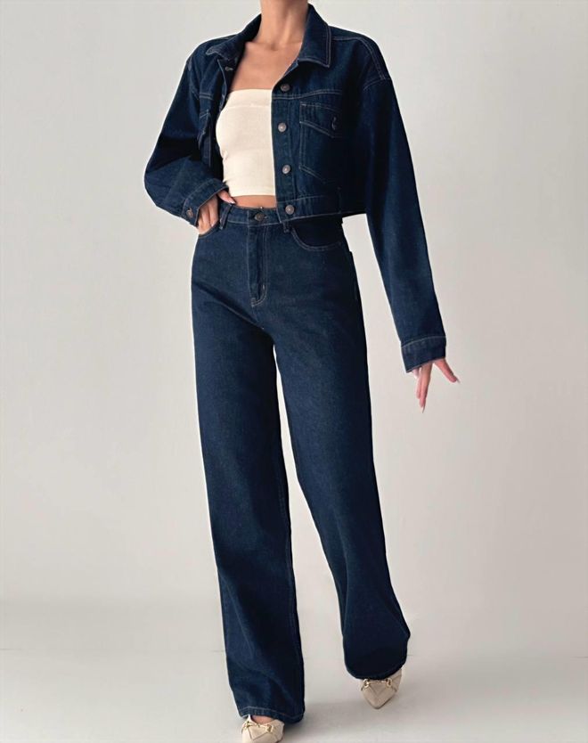 LACARINO Blugi Wide Leg Rinse Navy Îmbrăcăminte cu ridicata Fără țesătură