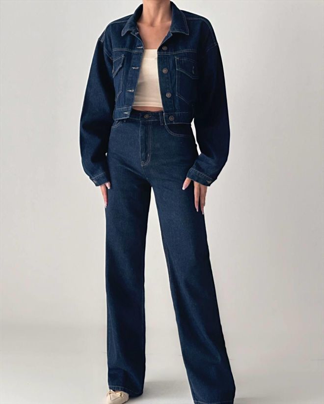 LACARINO Blugi Wide Leg Rinse Navy Îmbrăcăminte cu ridicata Zi de naștere