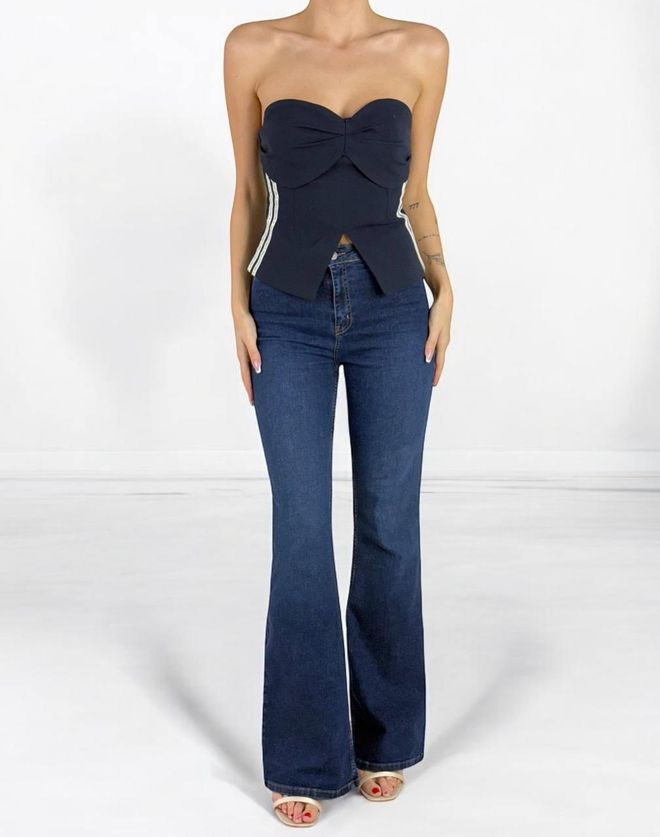 LACARINO Tmavomodré Dámske Džínsy S Vysokým Pásom Španielske Nohy Veľkoobchod s oblečením Jar