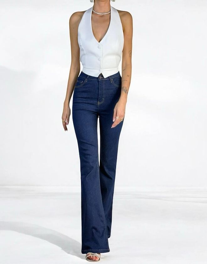 LACARINO Španielske Džínsy S Vysokým Pásom Námornícke Veľkoobchod s oblečením Jar