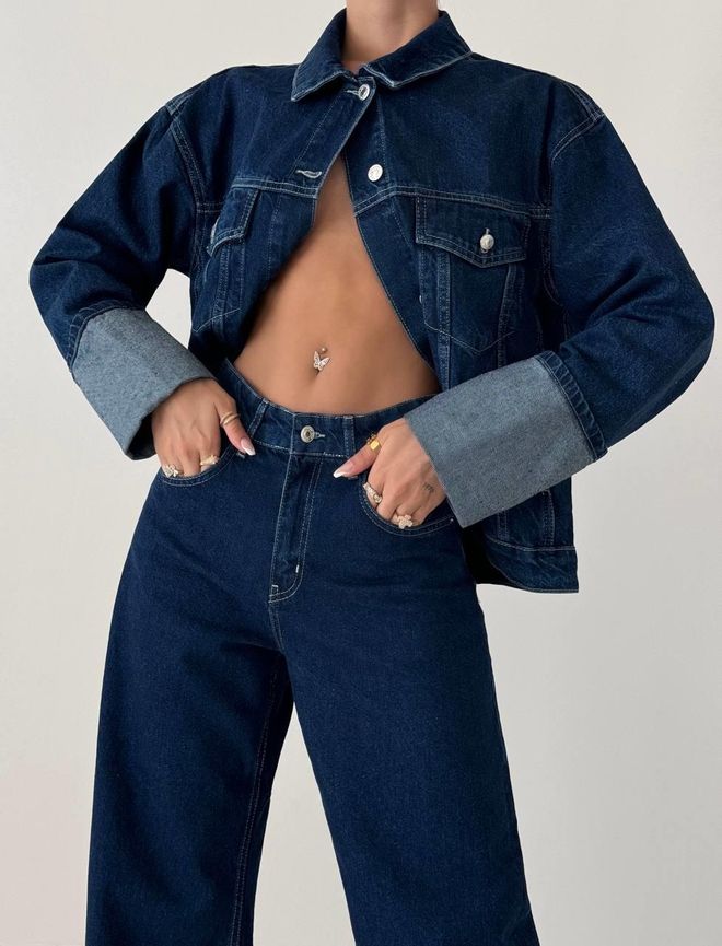 LACARINO Dunkelblaue Jeansjacke Mit Taschendetail Großhandelskleidung Lässig