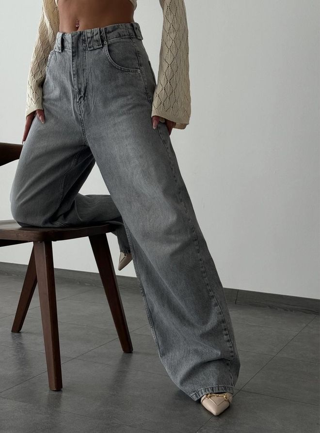 LACARINO Hellgraue Jeanshose Mit Hoher Taille Und Lockerem Schnitt Großhandelskleidung Lässig