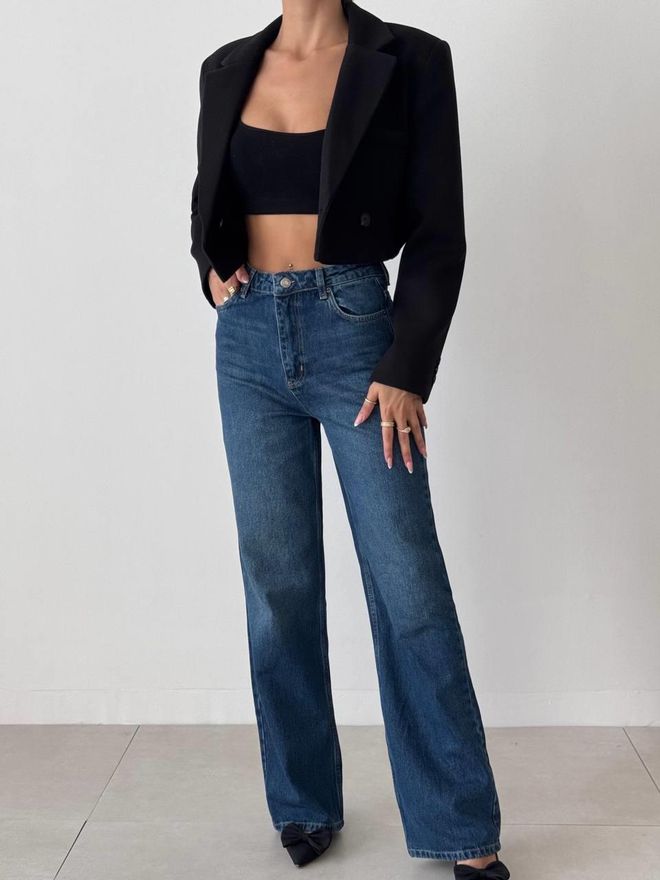 LACARINO Pantaloni Jeans Albastru Închis Pentru Picior Lat Îmbrăcăminte cu ridicata Fără țesătură