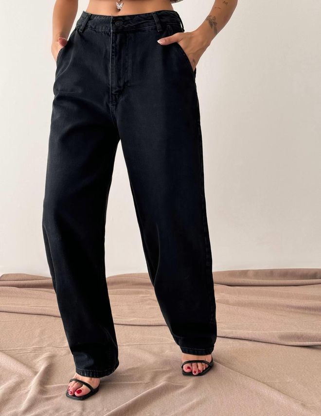 LACARINO Pantaloni Jeans Neri A Gamba Larga A Vita Alta Con Vestibilità Skater Abbigliamento all'ingrosso Casuale