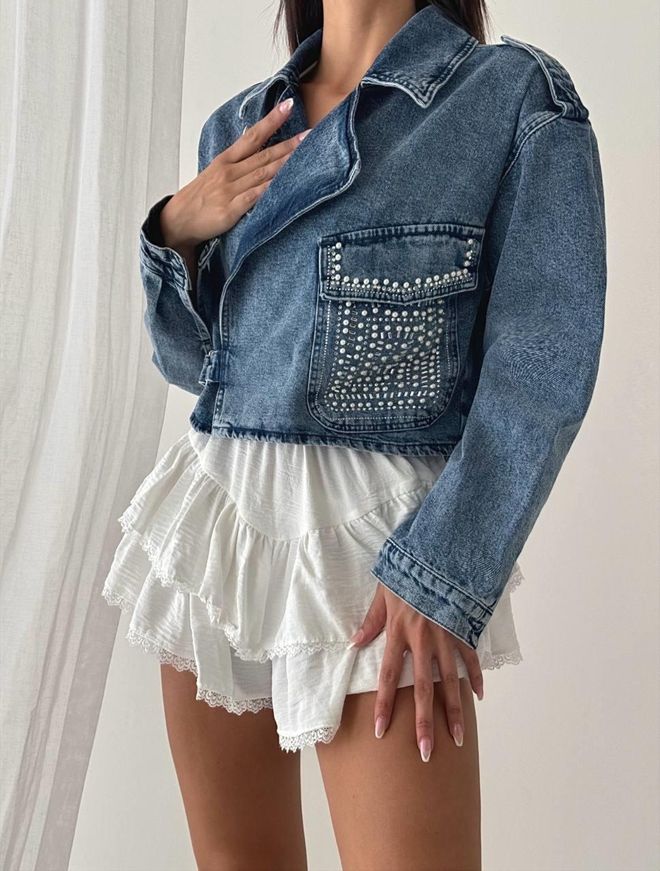 LACARINO Stone Detailed Blue Jacket Wholesale Clothing Casual