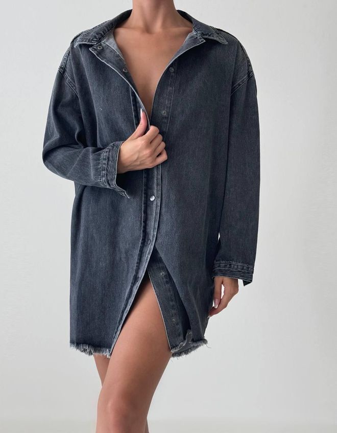 LACARINO Camisa Antracite Com Detalhes Em Borla E Comprimento Da Túnica Roupas por atacado Primavera