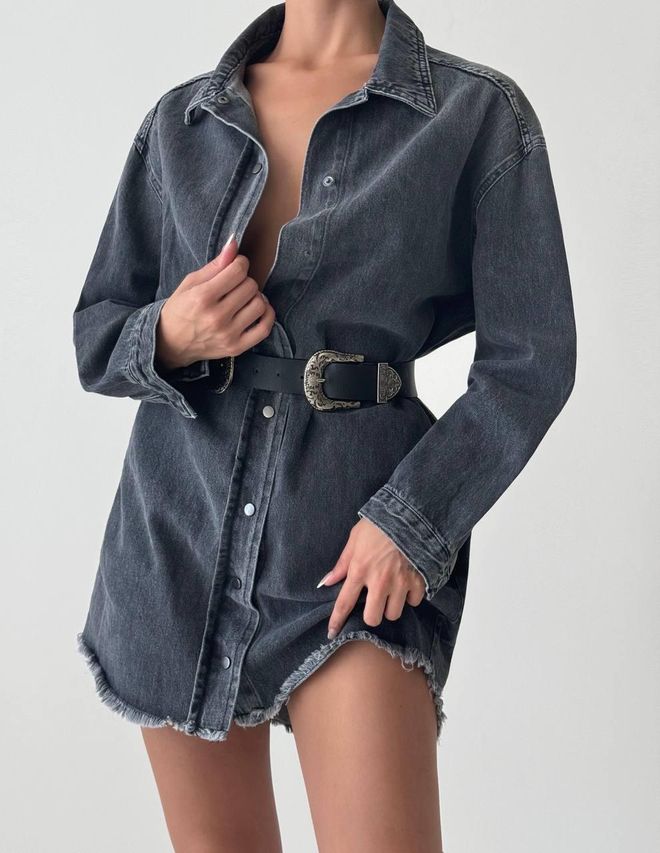 LACARINO Camisa Antracite Com Detalhes Em Borla E Comprimento Da Túnica Roupas por atacado Algodão