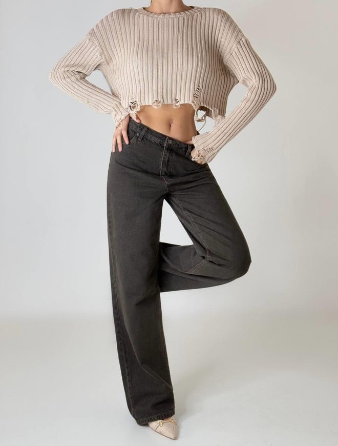 LACARINO Pantaloni De Jeans Maro Cu Picioare Late Îmbrăcăminte cu ridicata Fără țesătură