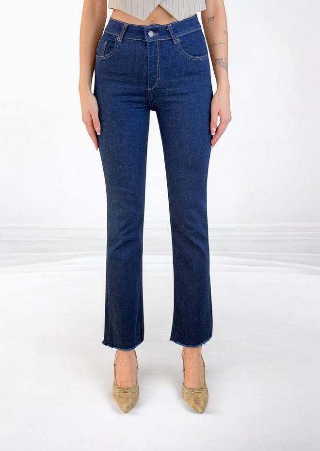 LACARINO High Waist Leg Dirty Seam Detailed Jeans Blue Wholesale Clothing Dating