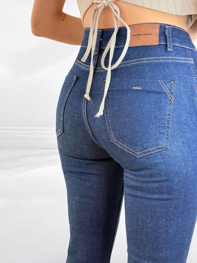 LACARINO High Waist Leg Dirty Seam Detailed Jeans Blue Wholesale Clothing 4