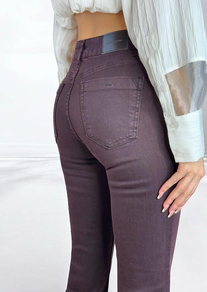 LACARINO Yüksek Bel Dar Kalıp Paça Püskül Detaylı Jean Pantolon Bordo Toptan Giyim Doğum Günü