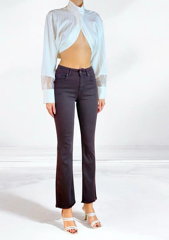 LACARINO Yüksek Bel Dar Kalıp Paça Püskül Detaylı Jean Pantolon Bordo Toptan Giyim 4