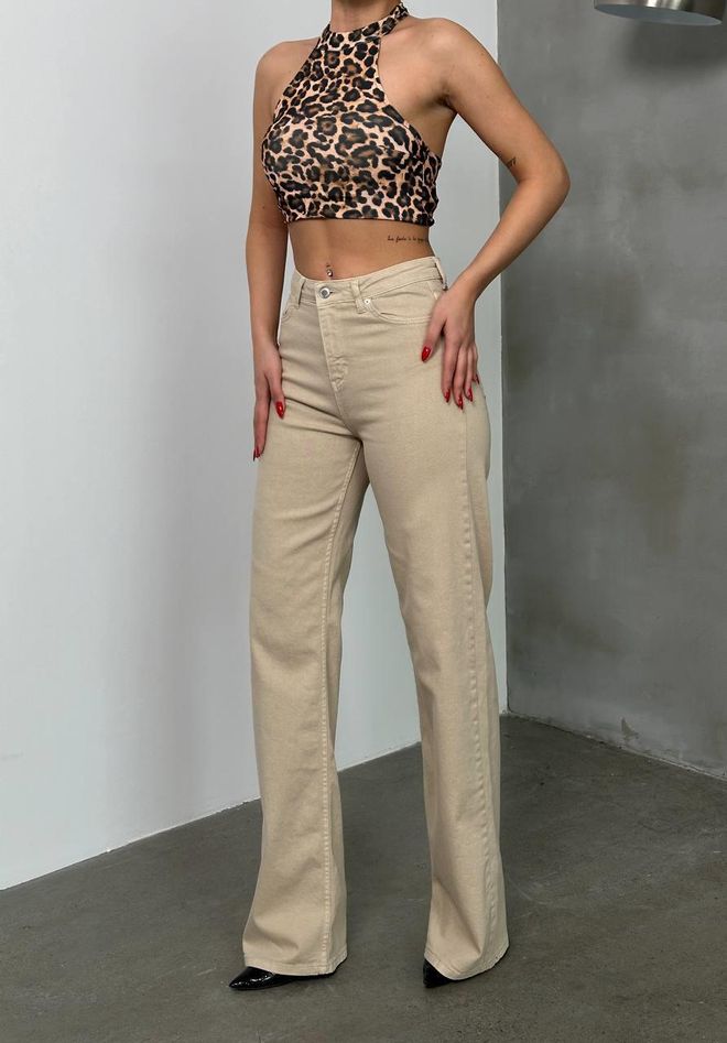 LACARINO Jeans Bege Antigos De Cintura Alta Com Perna Espanhola Roupas por atacado Casual