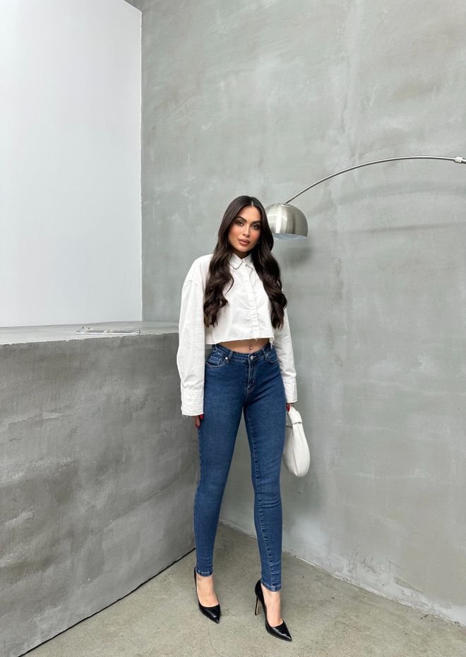 LACARINO Džinsai Su Liesomis Kojomis Aukštu Juosmeniu Mėlyni Didmeninė prekyba drabužiais Kokteilinė