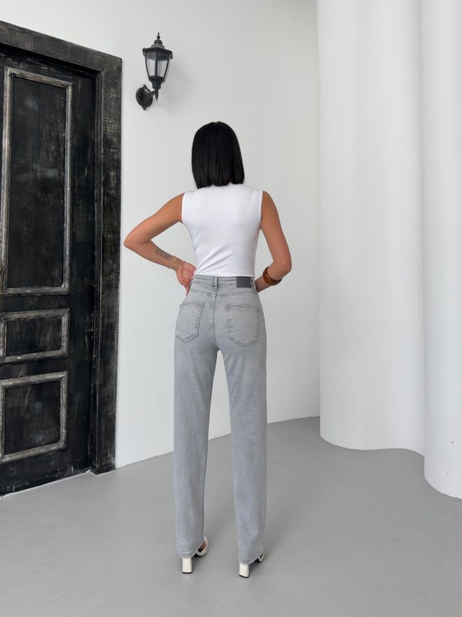 LACARINO High Waist Pipe Cut Light Gray Jeans Wholesale Clothing 4