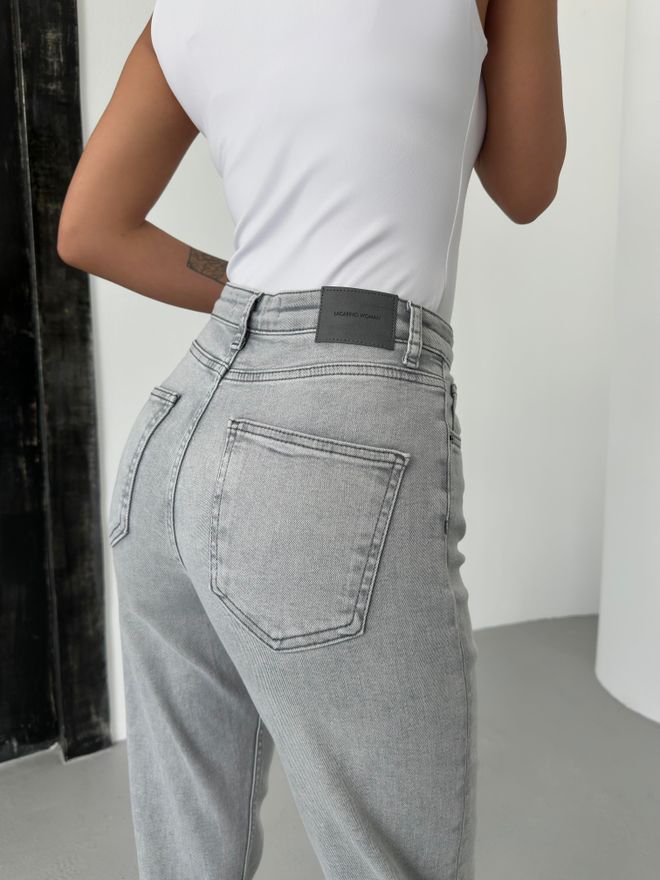 LACARINO High Waist Pipe Cut Light Gray Jeans Wholesale Clothing Elastane