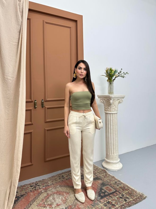 LACARINO Pantaloni Da Jogger In Vita Elasticizzata Color Crema Abbigliamento all'ingrosso Casuale