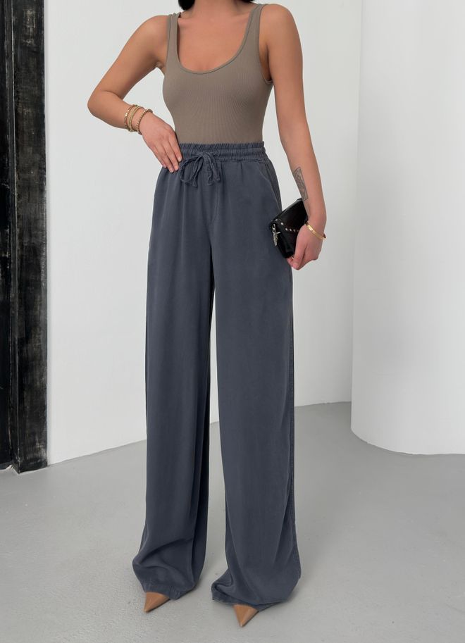 LACARINO Panty Met Elastische Taille Antraciet Palazzo broek Groothandel Kleding Verjaardag