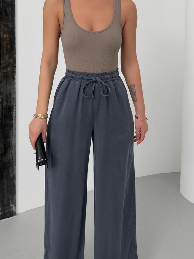 LACARINO Panty Met Elastische Taille Antraciet Palazzo broek Groothandel Kleding Geen stof