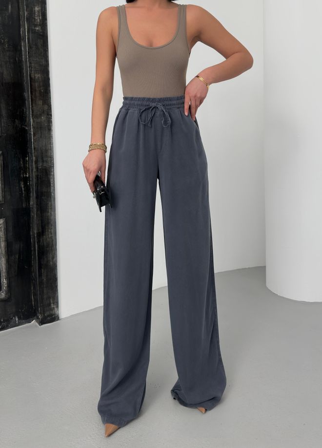 LACARINO Panty Met Elastische Taille Antraciet Palazzo broek Groothandel Kleding Zomer