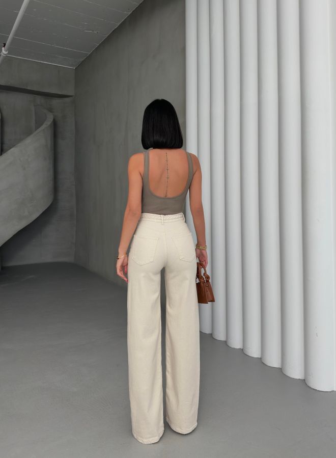 LACARINO Moterų Aukštos Juosmens Palaidos Tinka Natūralus Diržas Megzti Išsamūs Džinsai Kelnės Didmeninė prekyba drabužiais Pankiškas