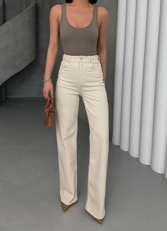 LACARINO Moterų Aukštos Juosmens Palaidos Tinka Natūralus Diržas Megzti Išsamūs Džinsai Kelnės Didmeninė prekyba drabužiais Gimtadienis