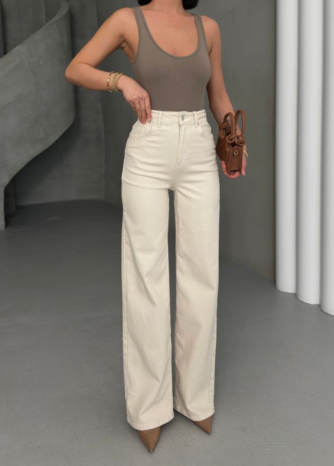 LACARINO Moterų Aukštos Juosmens Palaidos Tinka Natūralus Diržas Megzti Išsamūs Džinsai Kelnės Didmeninė prekyba drabužiais Apvali