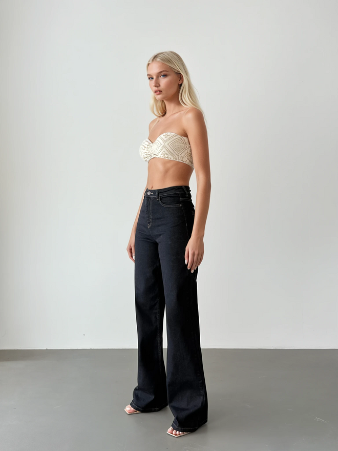 LACARINO Jeans De Enxágue Detalhado Com Borla De Cintura Alta Roupas por atacado Algodão