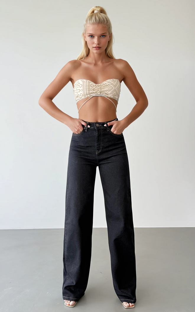 LACARINO Jeans De Enxágue Detalhado Com Borla De Cintura Alta Roupas por atacado Verão