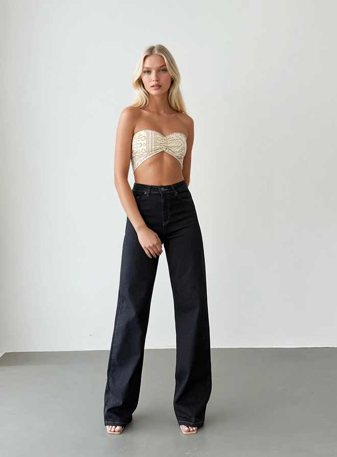 LACARINO Jeans De Enxágue Detalhado Com Borla De Cintura Alta Roupas por atacado Aniversário