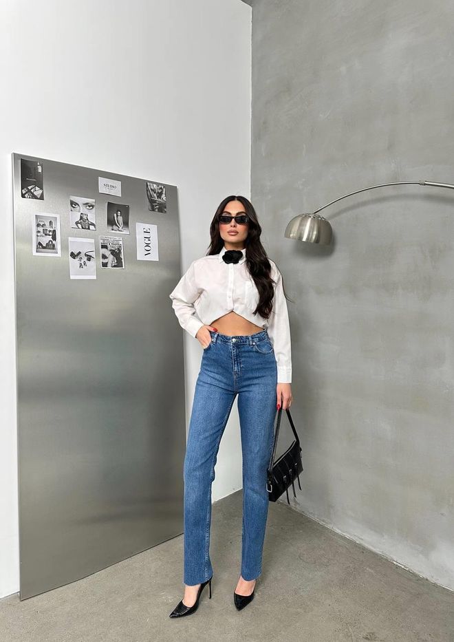 LACARINO High Waist Leg Detailed Blue Jean Patnolon Wholesale Clothing Cotton