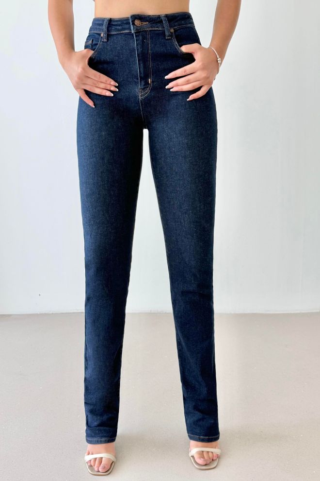 LACARINO Blauwe High Waist Mom Spijkerbroek Met Rechte Pijp Groothandel Kleding Casual