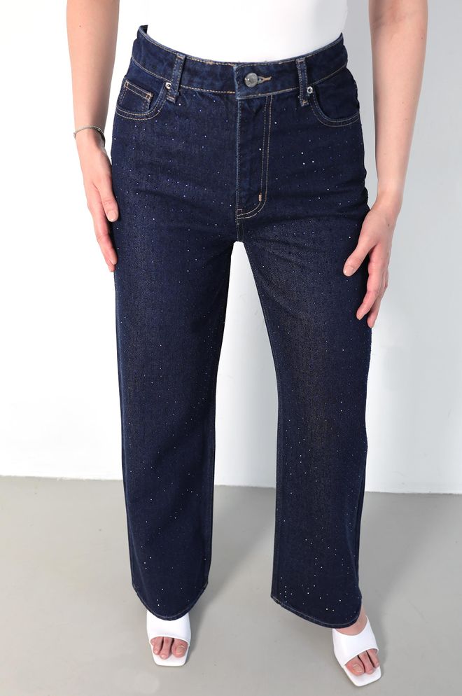 LACARINO Blugi Mom Albastru Talie Înaltă Picior Larg Cu Nasturi Blue Mom Jeans High Waist Wide Leg Buttoned Îmbrăcăminte cu ridicata Casual