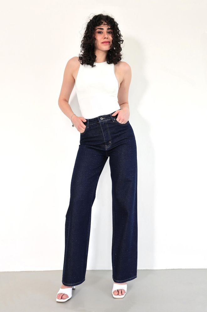 LACARINO Blue Mom Jeans High Waist Wide Leg Buttoned Wholesale Clothing Work