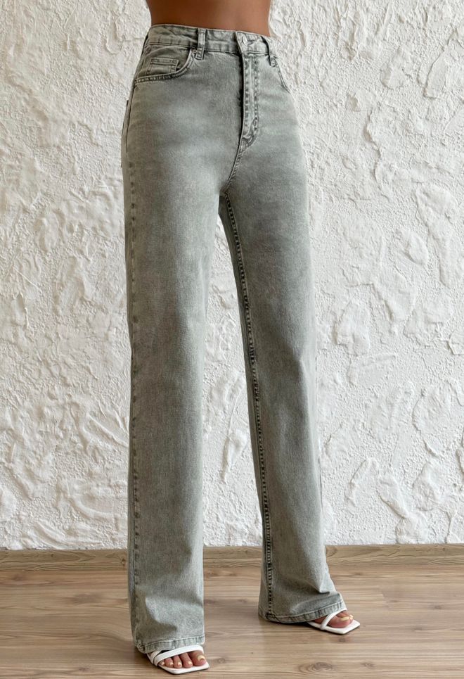 LACARINO Grijze Spijkerbroek Mom Hoge Taille Rechte Pijp Vintage Groothandel Kleding Casual