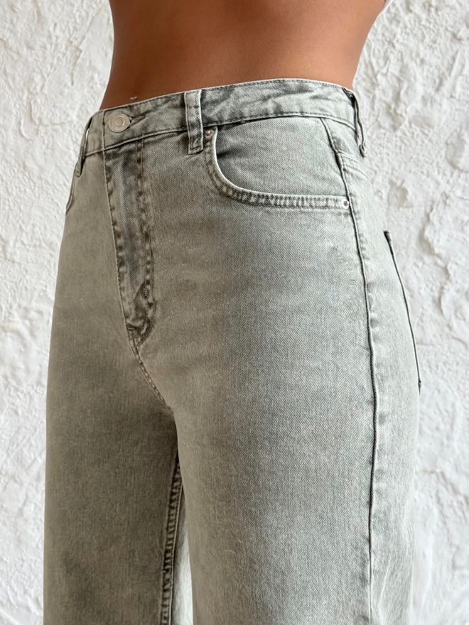 LACARINO Siva Kavbojke Mami Ravna Noga Visok Pas Vintage Oblačila na debelo Lounge