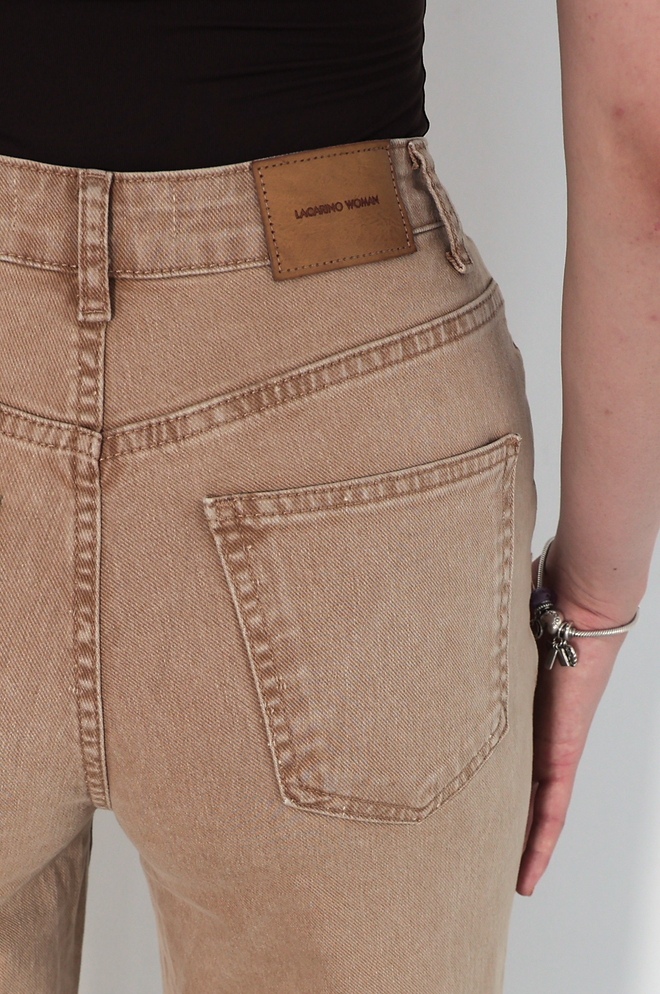 LACARINO Bež Kavbojke Visok Pas Široka Noga Mom Kroj Oblačila na debelo Vintage