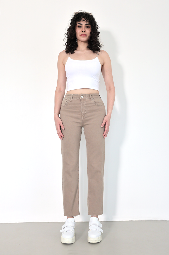 LACARINO Beige Jeans High Waist Mom Straight Leg Cropped Wholesale Clothing Spring
