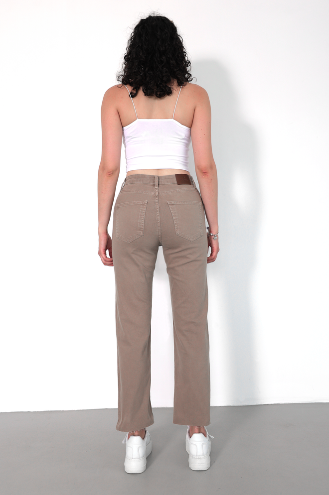LACARINO Beige Jeans High Waist Mom Straight Leg Cropped Wholesale Clothing 5