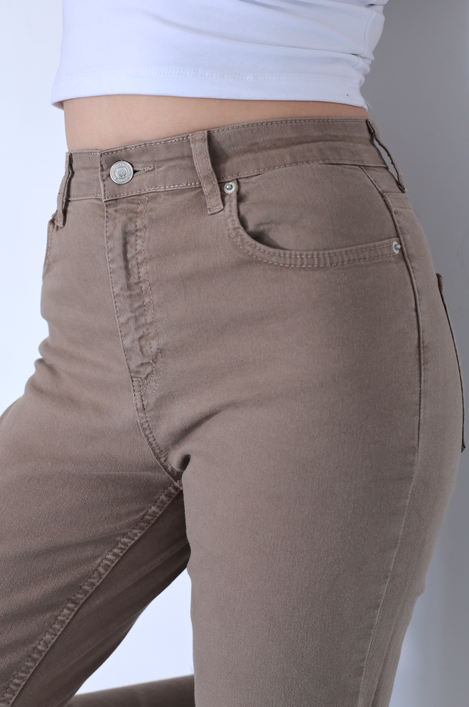 LACARINO Beige Jeans High Waist Mom Straight Leg Cropped Wholesale Clothing Streetwear