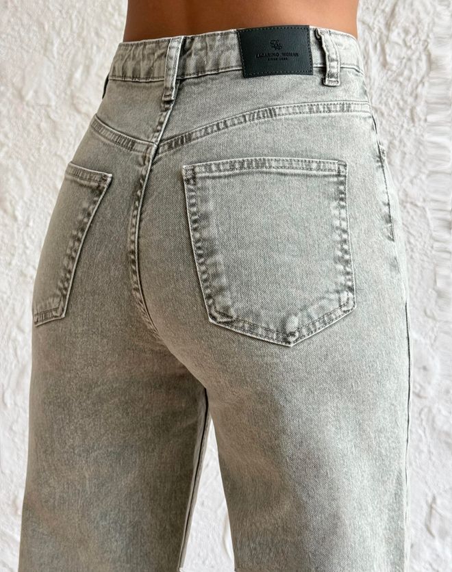 LACARINO Siva Kavbojke Mami Ravna Noga Visok Pas Vintage Oblačila na debelo Pomlad