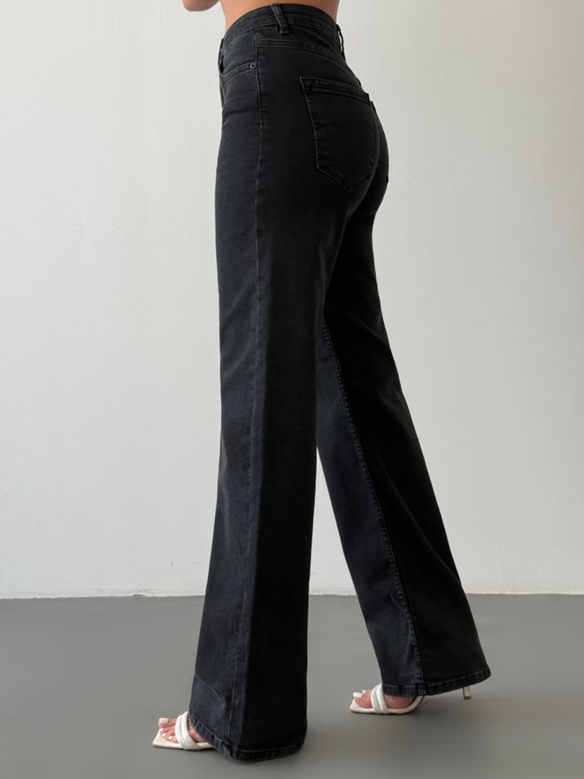 LACARINO Calças De Ganga Pretas De Cintura Alta Bootcut Com Perna Alargada Roupas por atacado A relaxar