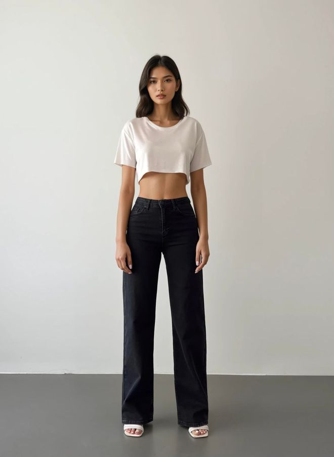 LACARINO Calças De Ganga Pretas De Cintura Alta Bootcut Com Perna Alargada Roupas por atacado 1