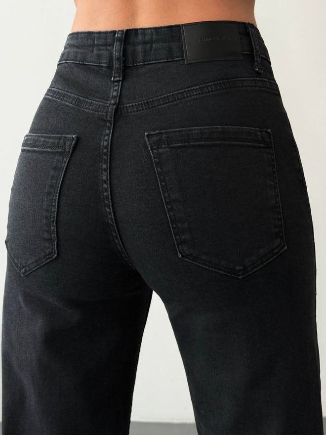 LACARINO Calças De Ganga Pretas De Cintura Alta Bootcut Com Perna Alargada Roupas por atacado Vintage